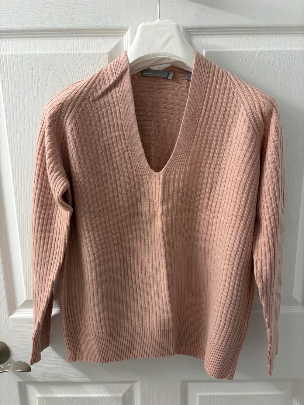 NWT Vince Ribbed V-Neck Sweater Blush Pink XS
